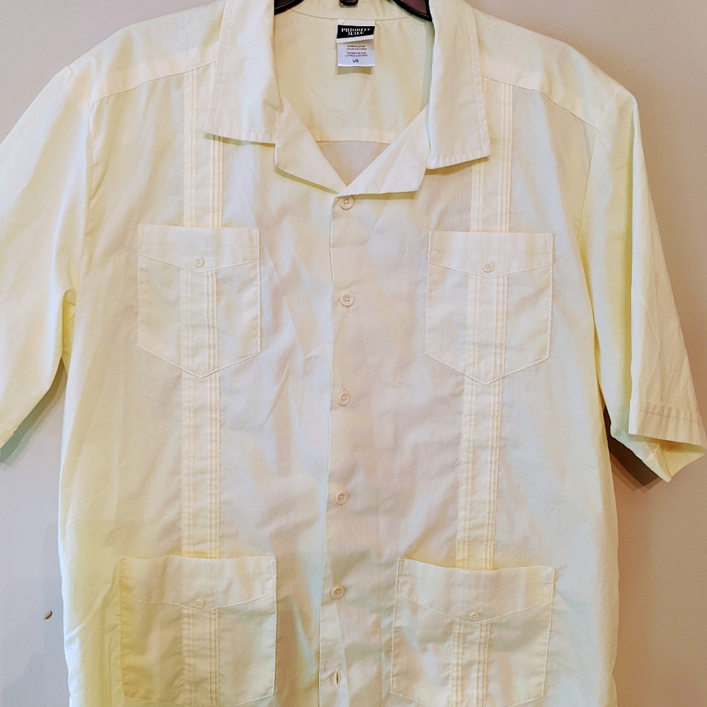 👍 Men's Classic Guayavera  Shirt 60% Cotton Large Button Up